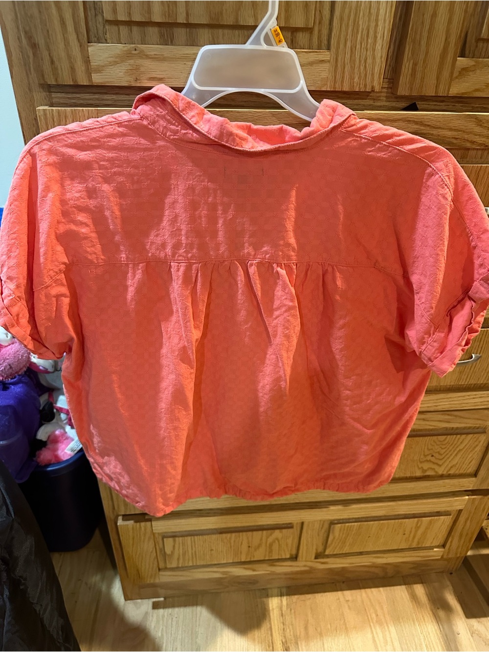 Falls Creek Coral Short-Sleeve Gathered Back Blouse